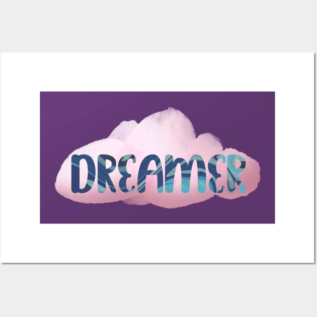 Dreamer cloud baby pink and blue quote Wall Art by Shus-arts